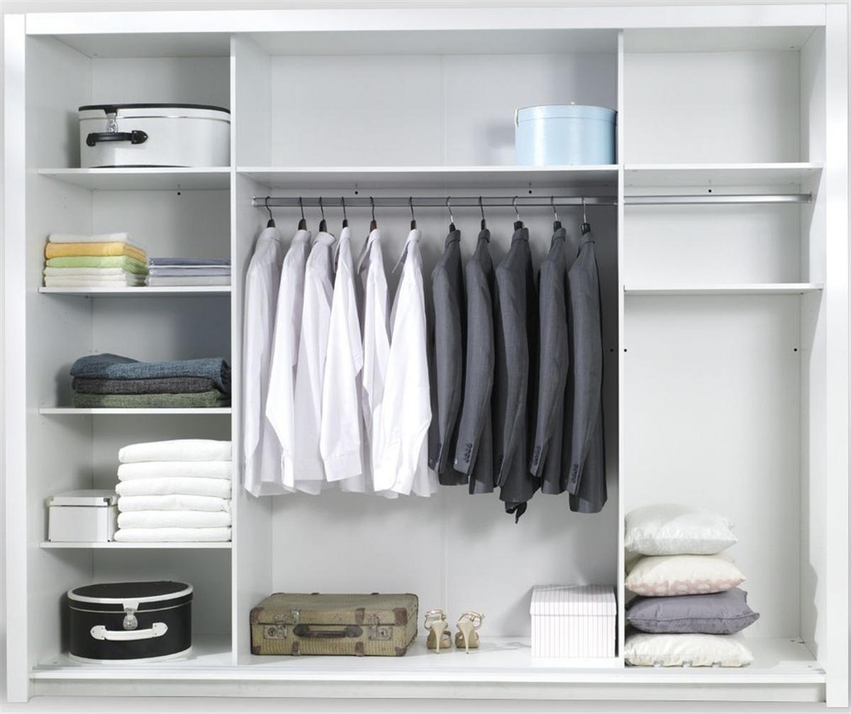 SCHWEBETÜRENSCHRANK ELDRI 258/212,5/67cm 3-türig mit Spiegel Weiß - Weiß, Holzwerkstoff (258/212.5/67cm) - MASSENO