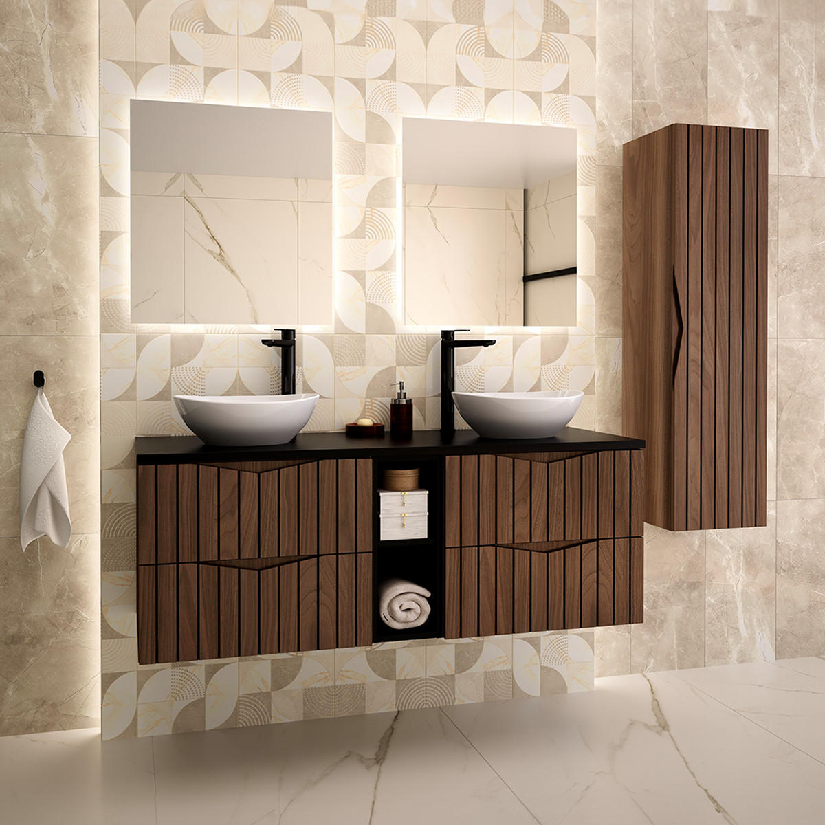 DOPPELWASCHTISCH 140.6cm Siena Holz und Schwarz - Schwarz, Holzwerkstoff (140.6/52.2/46.5cm) - Petits-meubles