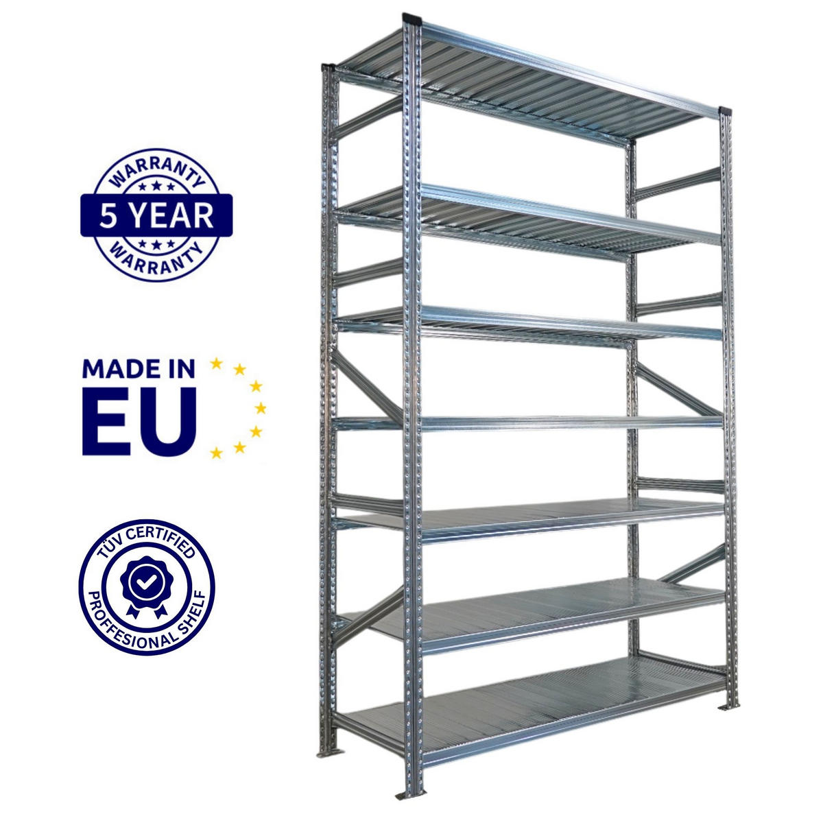 FACHBODENREGAL Proximo Stecksystem 250x450x60cm 7 Ebenen Beidseitig nutzbar Verzinkt - Silberfarben, Metall (450/250/60cm) - PROREGAL