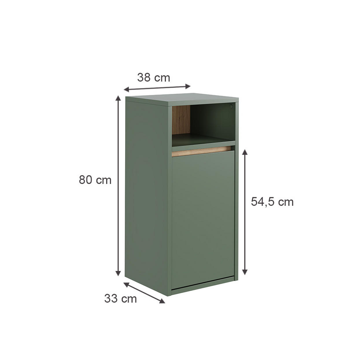 BADSCHRANK Viola Grün/Artisan 38 x 80 cm mit Wäschkorb - Eiche Artisan/Grün, Holzwerkstoff (38/80/33cm) - Vicco