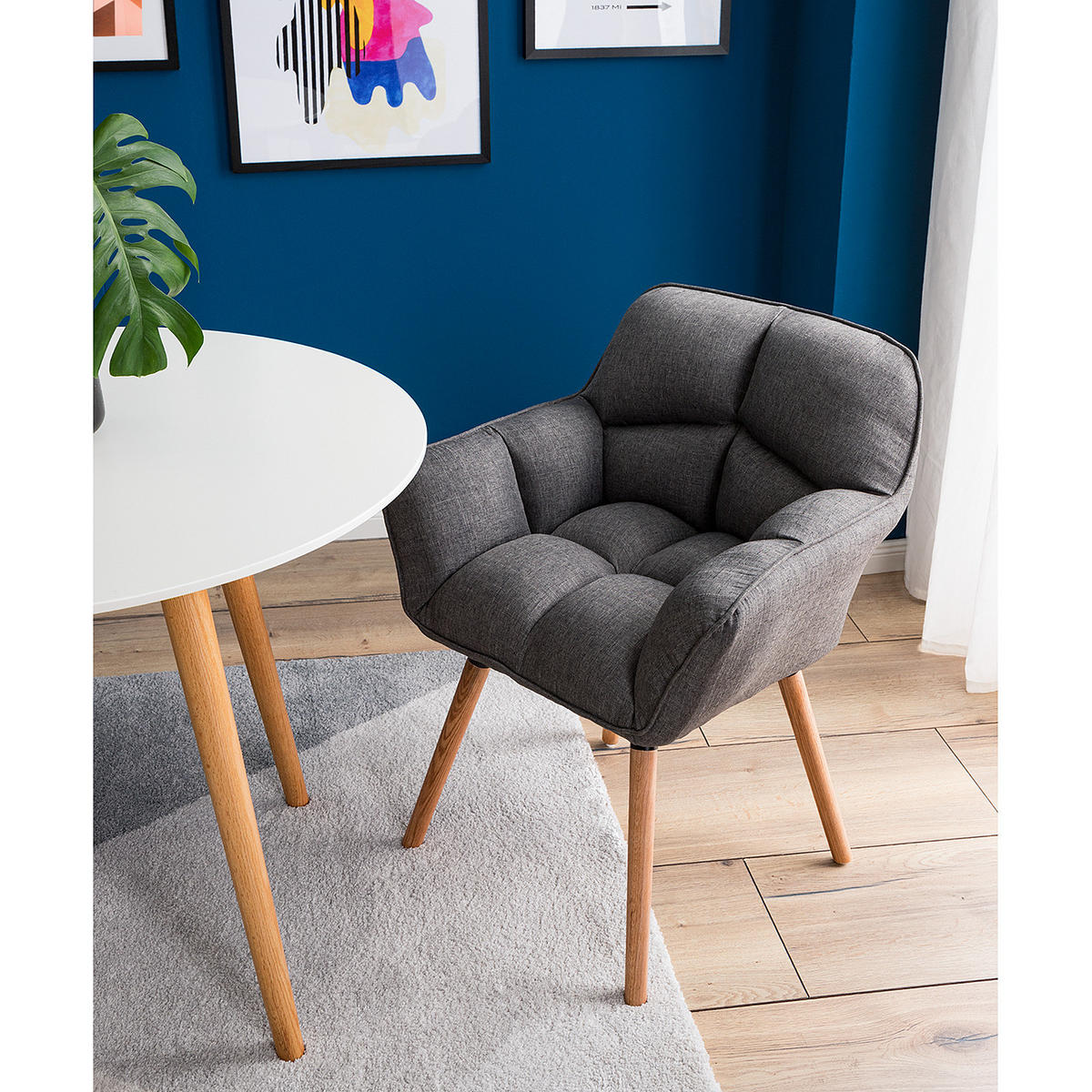 ARMLEHNENSTUHL - Webstoff / Eiche massiv - Grau, Textil (65/80/65cm) - home24