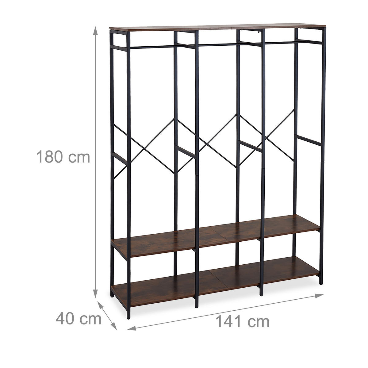 GARDEROBE - Schwarz, Holzwerkstoff/Metall (141/180/40cm) - Relaxdays
