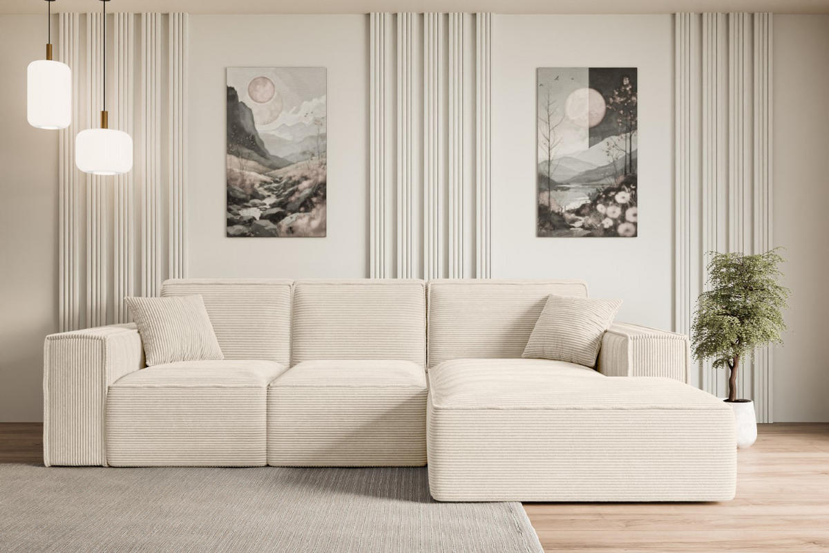 ECKSOFA Ottomane Rechts SERRA-L - 266x165x73 cm Beige Cord - Beige/Schwarz, Holzwerkstoff/Kunststoff (266/165cm) - ALTDECOR