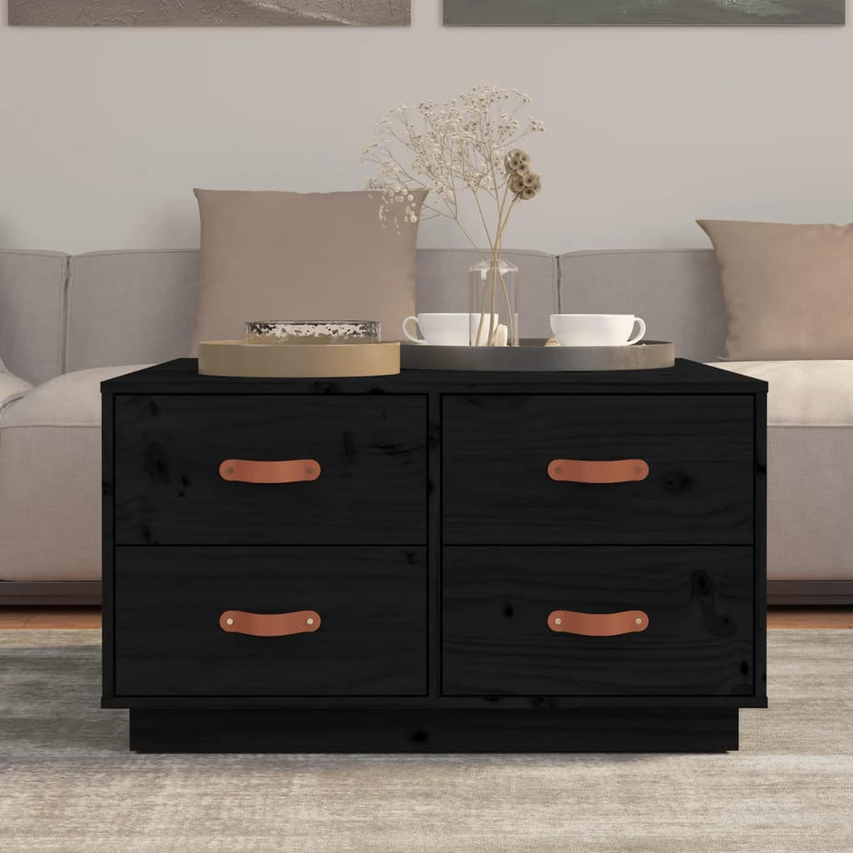 COUCHTISCH Schwarz 80x80x45 cm Massivholz Kiefer - Schwarz, Holz (80/45/80cm) - furnicato