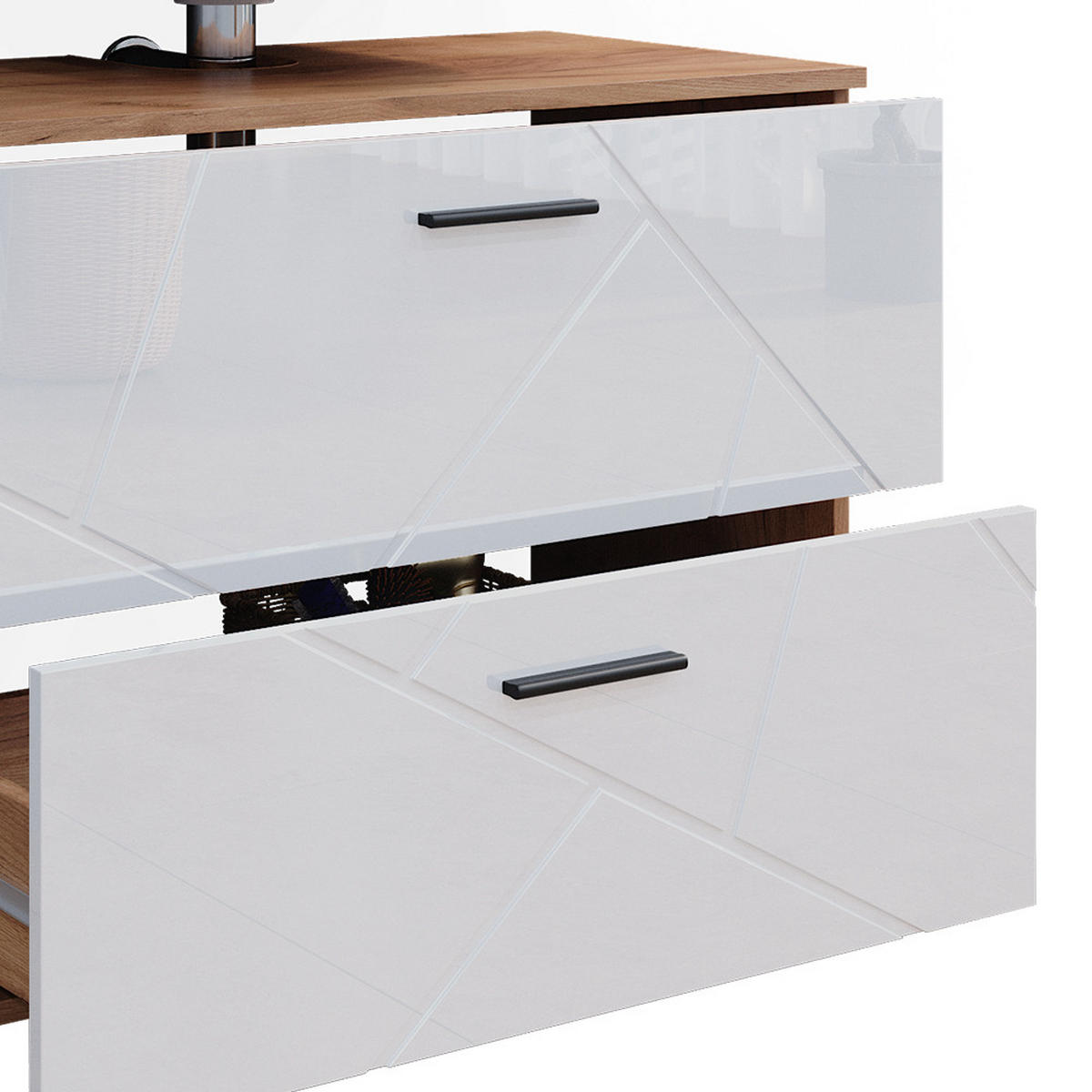 BADMÖBEL-SET Irma Weiß Hochglanz/Goldkraft Eiche 5 Teile - Weiß Hochglanz/Eiche Wotan, Holzwerkstoff (80/58.6/41cm) - Vicco