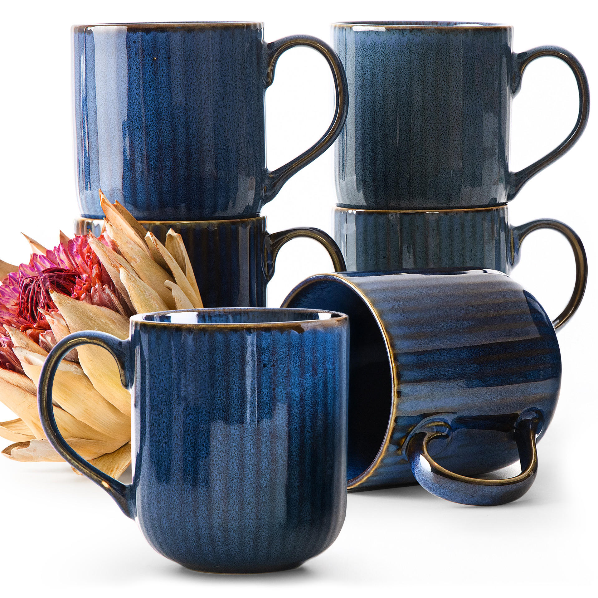 BECHER AD STRIPES, 6-tlg - Dunkelblau, Keramik (400L) - KONSIMO®