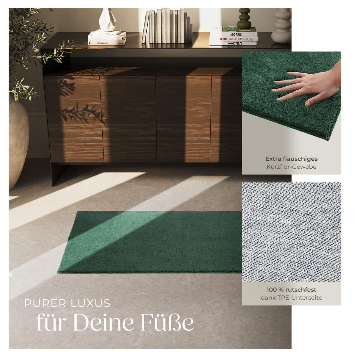 KURZFLORTEPPICH Soft Zone,rutschfeste Unterseite,grün - Grün, Kunststoff (110/60cm) - tectake
