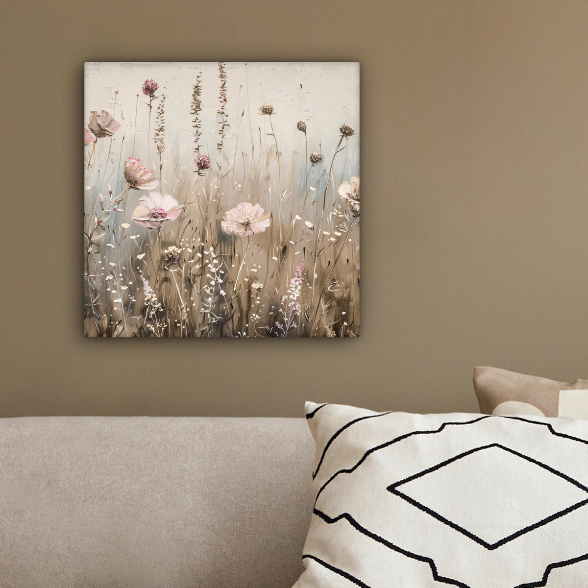 LEINWANDBILD Blumen - Rosa - Modern - Beige 20x20 cm - Beige, Textil (20/20cm) - MuchoWow