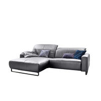 ECKSOFA YORK Hellgrau Leder - Hellgrau/Schwarz, Leder (284/180cm) - KAWOLA
