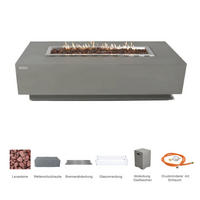 FEUERTISCH Granville Gasfeuerstelle aus GF-Beton - 4-tlg. Set inkl. Glasumrandung, Brennerabdeckung und Gasflaschen-Abdeckung - Hellgrau, Naturmaterialien (70/43/152cm) - Elementi