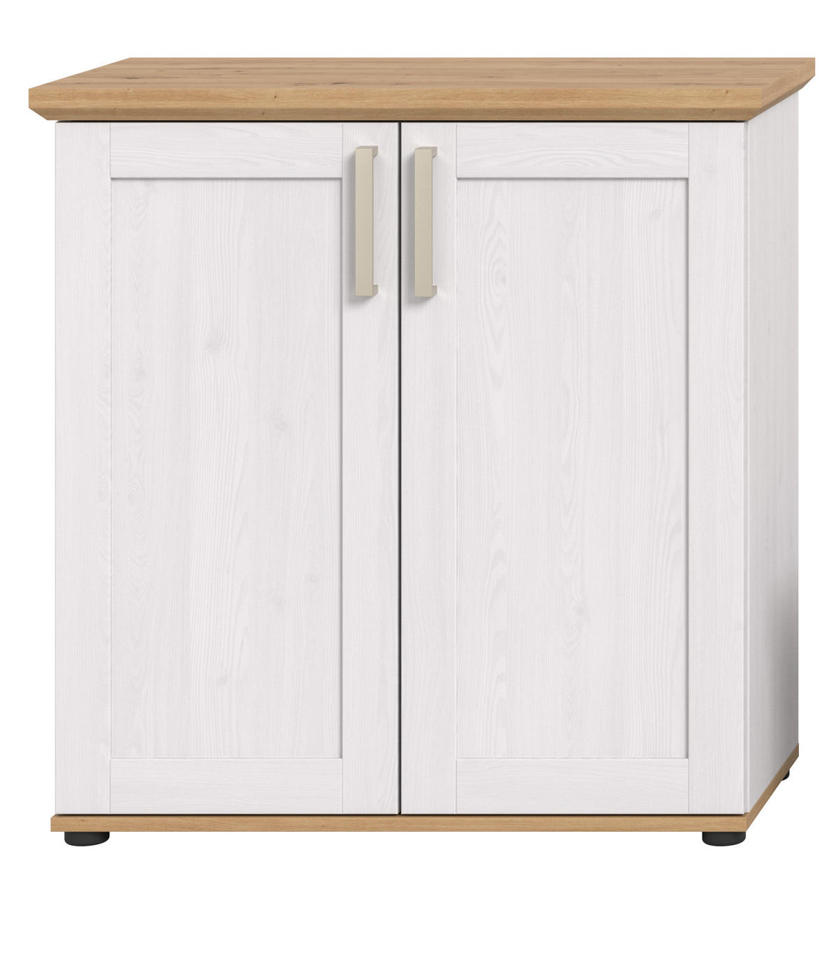 KOMMODE weiß Lärche, Eiche Artisan 84 cm, Highboard Landhaus Stil - Silberfarben/Schwarz, Holzwerkstoff/Kunststoff (84/88/37cm) - Inn.Furn