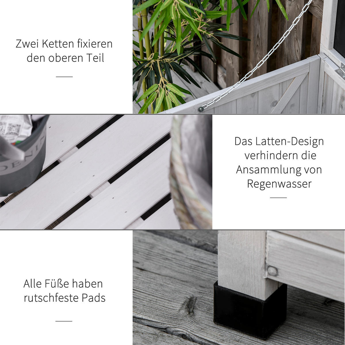 GARTENBOX Kissenbox Aufbewahrungsbox Gartentruhe, wetterbeständig, Massivholz, Grau - Hellgrau, Holz (56/60/127cm) - Outsunny