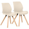 STUHL 2er Set Lederlook Creme - Eukalyptusholzfarben/Creme, Holz/Textil (49/87/58cm) - CLP