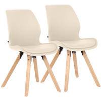 STUHL 2er Set Lederlook Creme - Eukalyptusholzfarben/Creme, Holz/Textil (49/87/58cm) - CLP