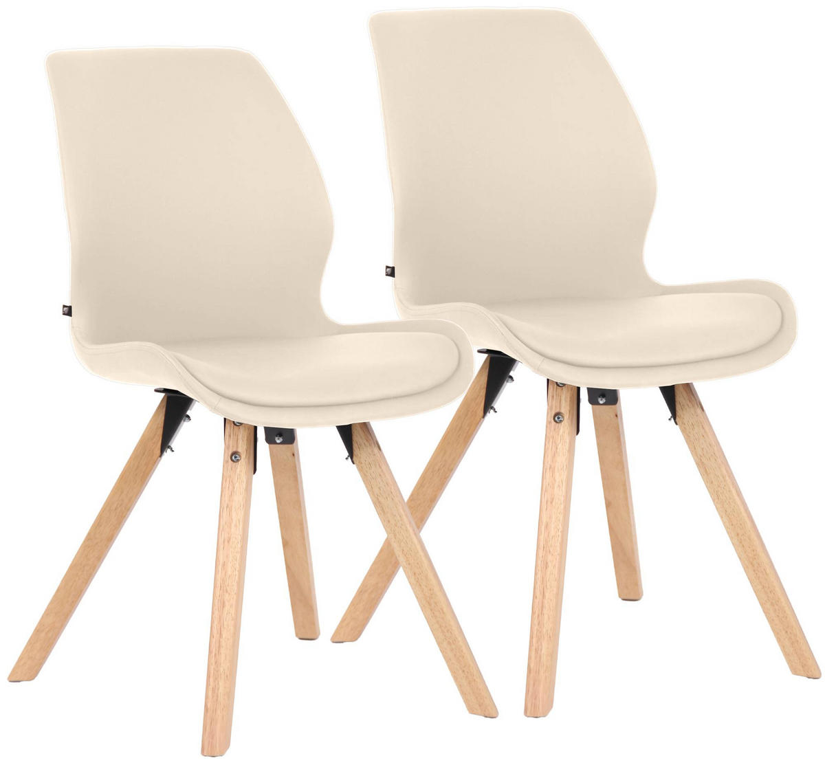 STUHL 2er Set Lederlook Creme - Eukalyptusholzfarben/Creme, Holz/Textil (49/87/58cm) - CLP