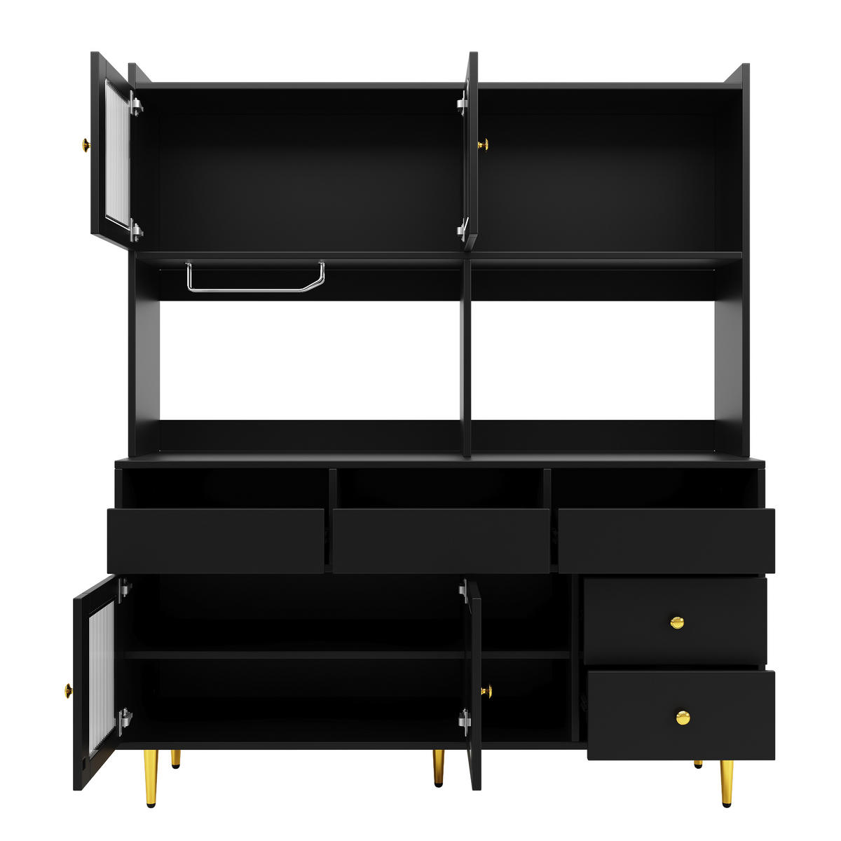 BUFFETSCHRANK Kombi Schwarz 145/39/171 cm - Schwarz, Holz (145/171/39cm) - PANGIVO