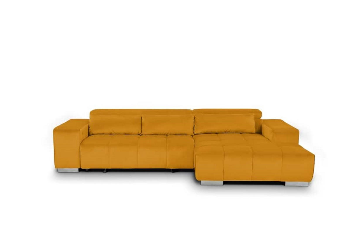ECKSOFA mit elektrischem Sitzvorschub und verstellbaren Kopflehnen - Chromfarben/Gelb, Textil (186/307cm) - Cotta