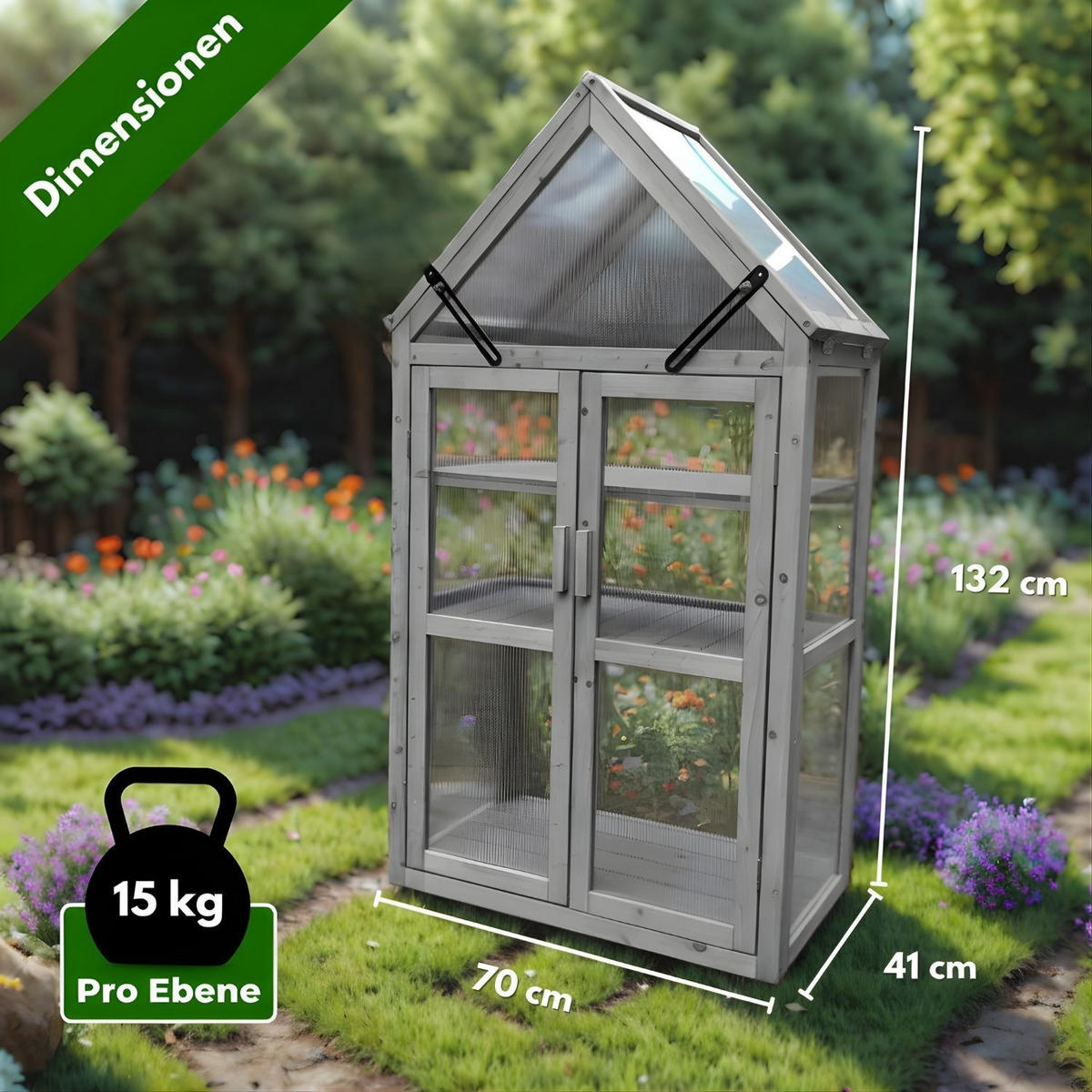 GEWÄCHSHAUS JAN Holz Farbe Grau 73/41/132 cm - Grau, Holz (40/132/70cm) - Coemo