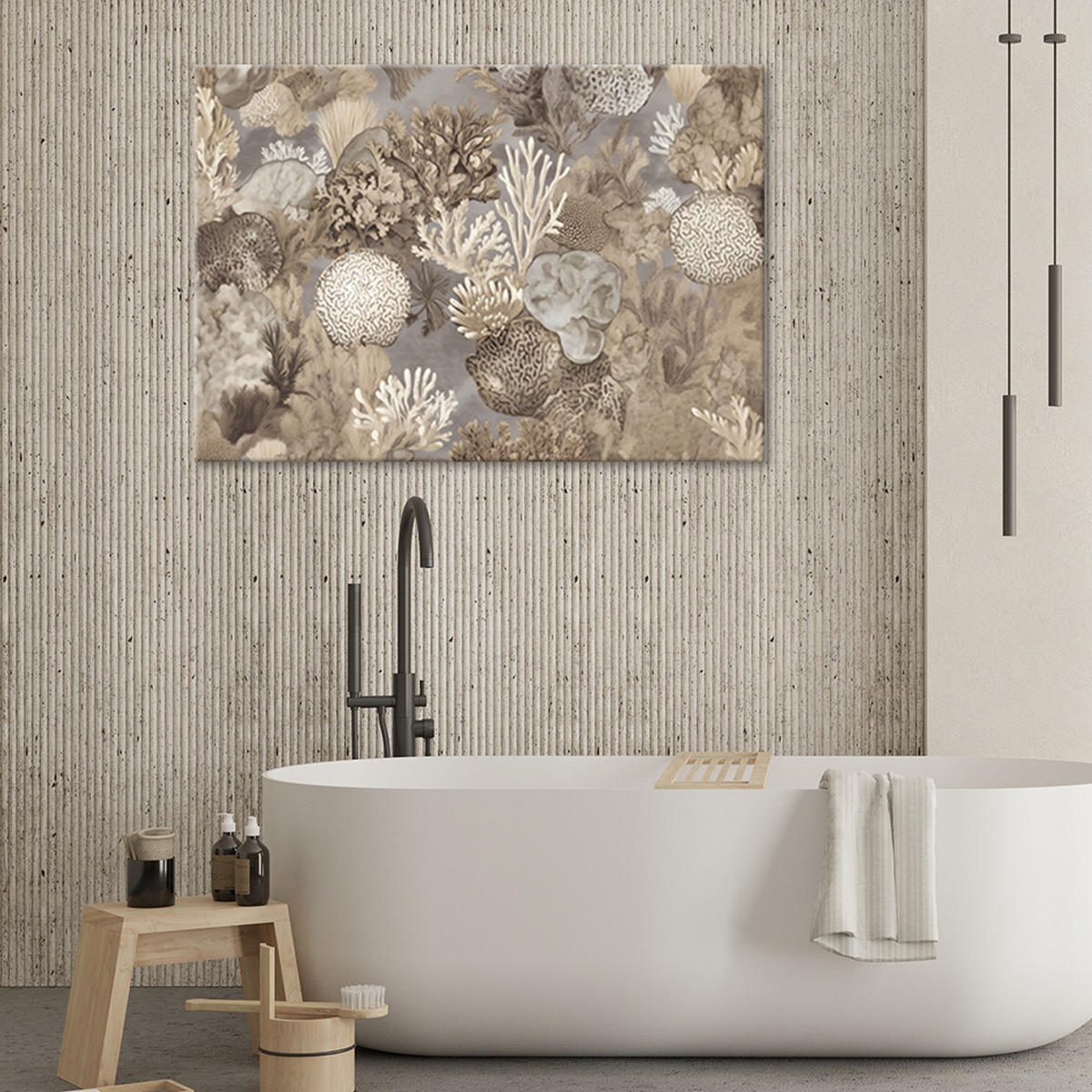 WANDBILD boho ai meerestiere und pflanzen - Beige, Textil (60/40cm) - Feeby