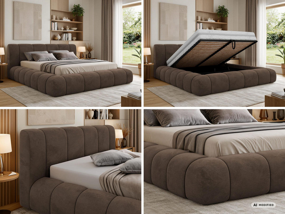 ČALÚNENÁ POSTEĽ NUBEA CLASSIC 180/200 - Hnedá Zamat - Matrac Pocket - hnedá, textil (180/200cm) - MKS
