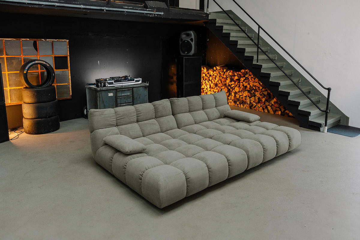 BIG SOFA VIVIEN Grün Cord - Schwarz/Olivgrün, Kunststoff/Textil (296/85/178cm) - KAWOLA