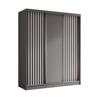 KLEIDERSCHRANK mit furnierten Schiebetüren und Aluminium-Leisten, LED-Beleuchtung - LABELO - 180 cm Grau+Grau+Weiß - Weiß/Grau, Holzwerkstoff (180/216/61cm) - ALTDECOR