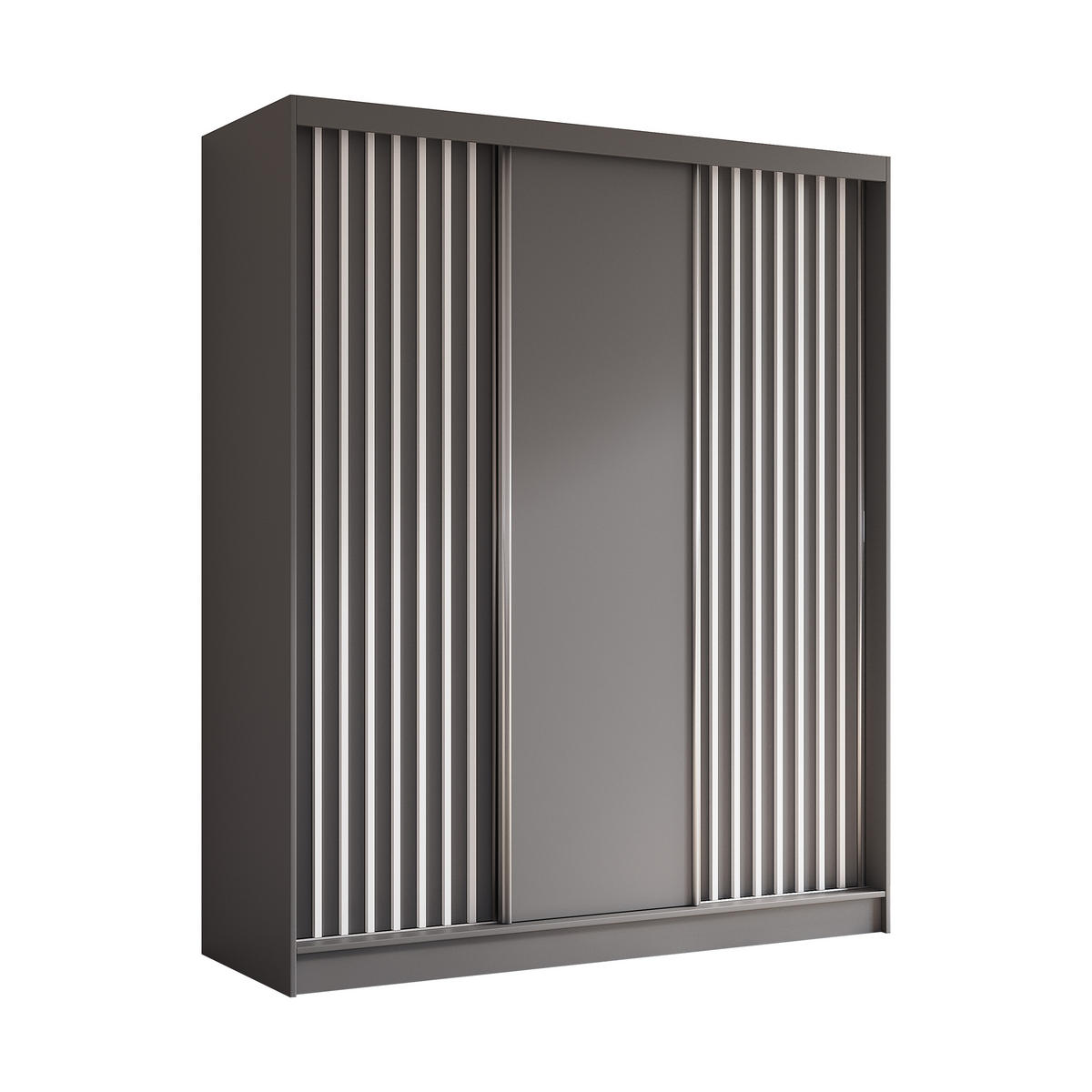 KLEIDERSCHRANK mit furnierten Schiebetüren und Aluminium-Leisten, LED-Beleuchtung - LABELO - 180 cm Grau+Grau+Weiß - Weiß/Grau, Holzwerkstoff (180/216/61cm) - ALTDECOR