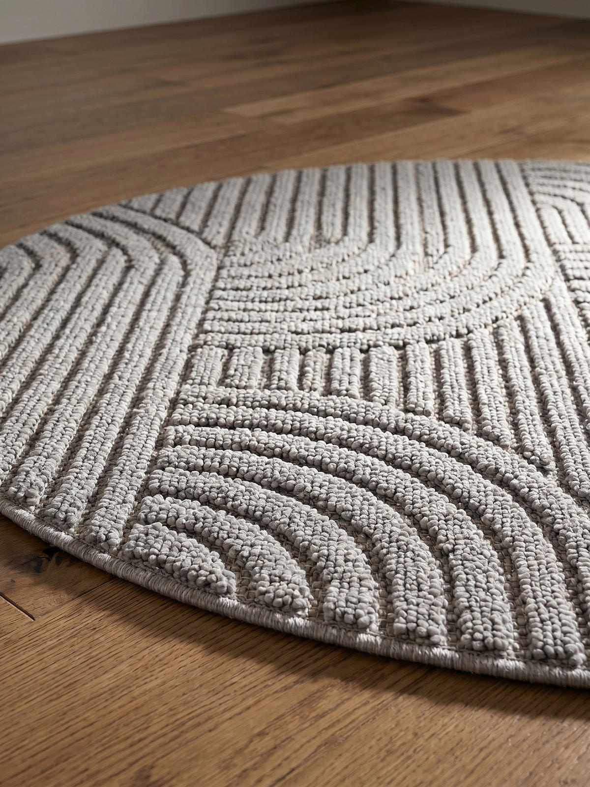 TEPPICH Flachgewebe LANGAU in Silber, mit geometrischen Bögen, Ø 160 cm - Silberfarben, Textil (160/160cm) - KADIMA DESIGN