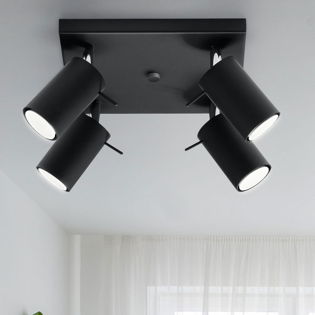 DECKENLEUCHTE Stahl Schwarz 4-flammig Spots - Schwarz, Metall (25/25/15cm)