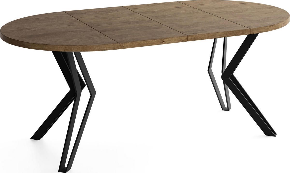 ESSTISCH Revena runder ausziehbarer, Lefkas Eiche 120-200/120/76 cm - Alteiche/Schwarz, Holzwerkstoff/Metall (120/200/76cm) - WFL GROUP