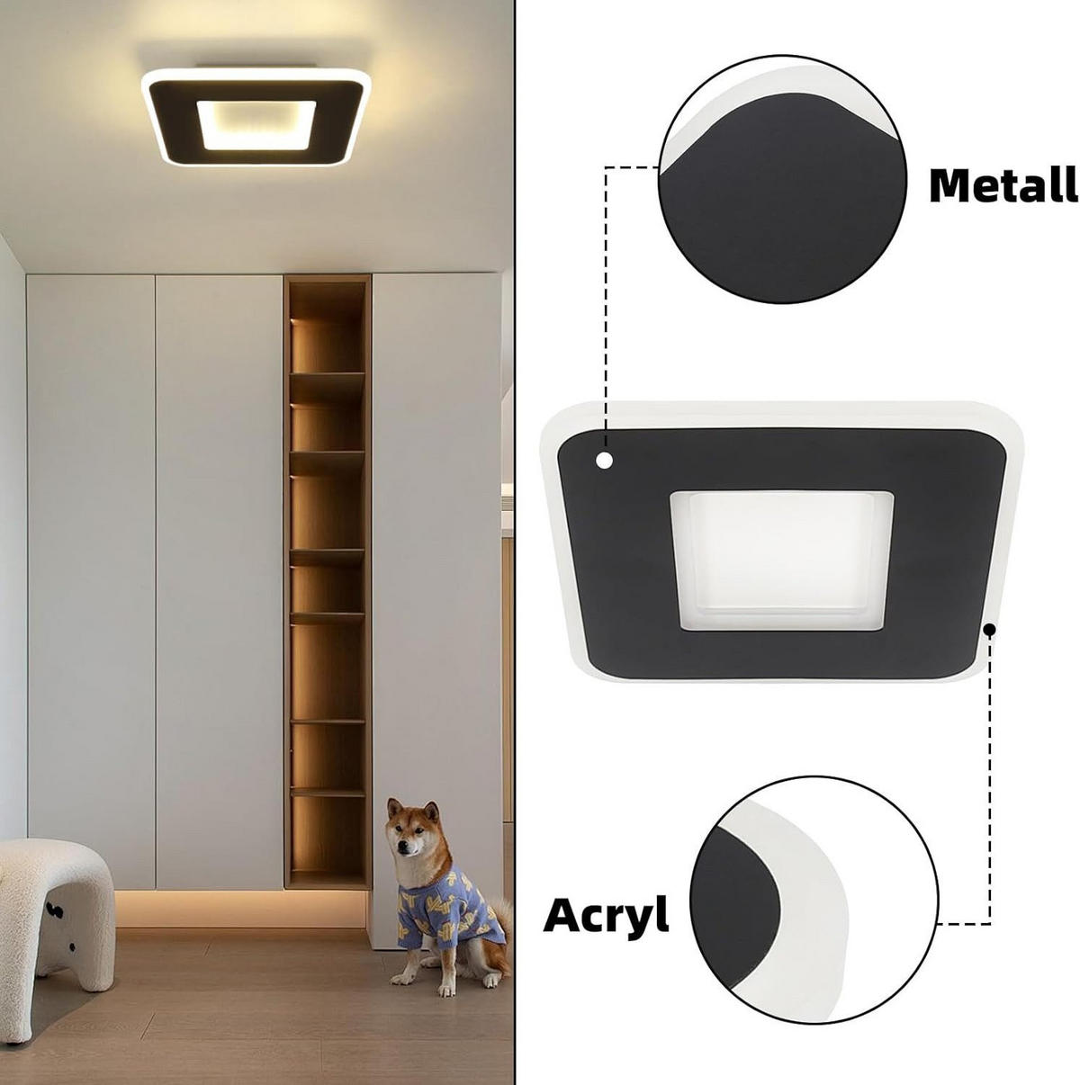 LED-DECKENLEUCHTE Gunther 24 cm - Schwarz, Metall (24/24/4cm) - Nettlife