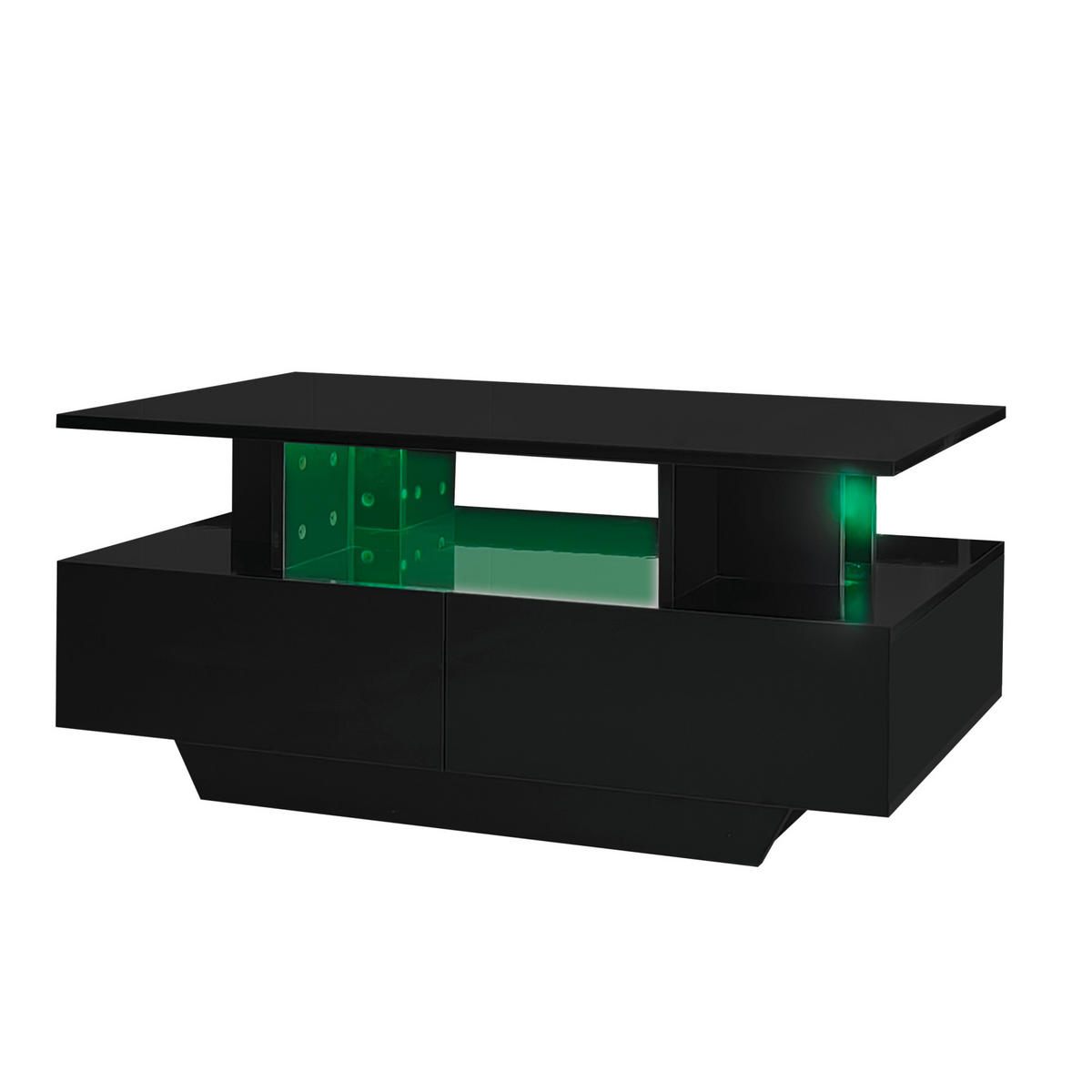 COUCHTISCH mit 2 Schubladen 90x55x41 cm Hochglanz Schwarz mit LED - Schwarz, Holzwerkstoff (90/55/41cm) - Meubliv
