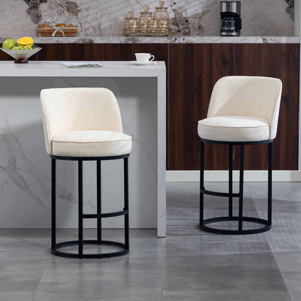 BARHOCKER 2er Set Beige, gepolstert mit Rücken- & Armlehne, Küche - Beige, Metall (46/88/49cm) - PARAFTA HOME
