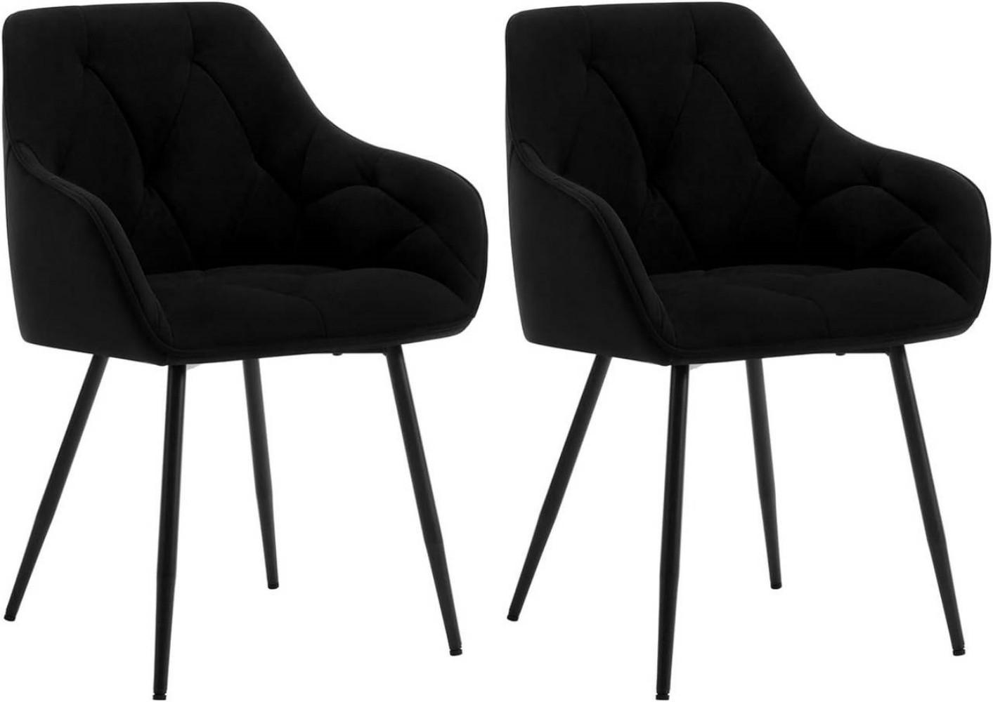ESSZIMMERSTUHL 2er Set ergonomisch, aus Samt, Schwarz - Schwarz, Kunststoff/Textil (56/83.5/53cm) - Woltu