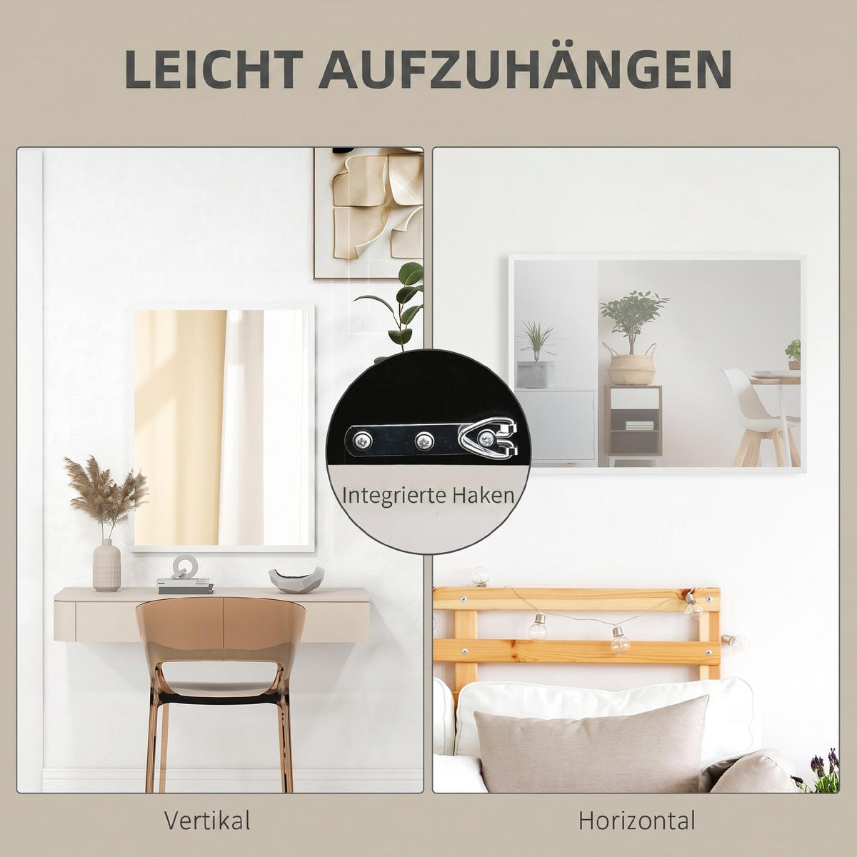 WANDSPIEGEL MDF Glas Weiß - Weiß, Holzwerkstoff (2/80/60cm) - HOMCOM