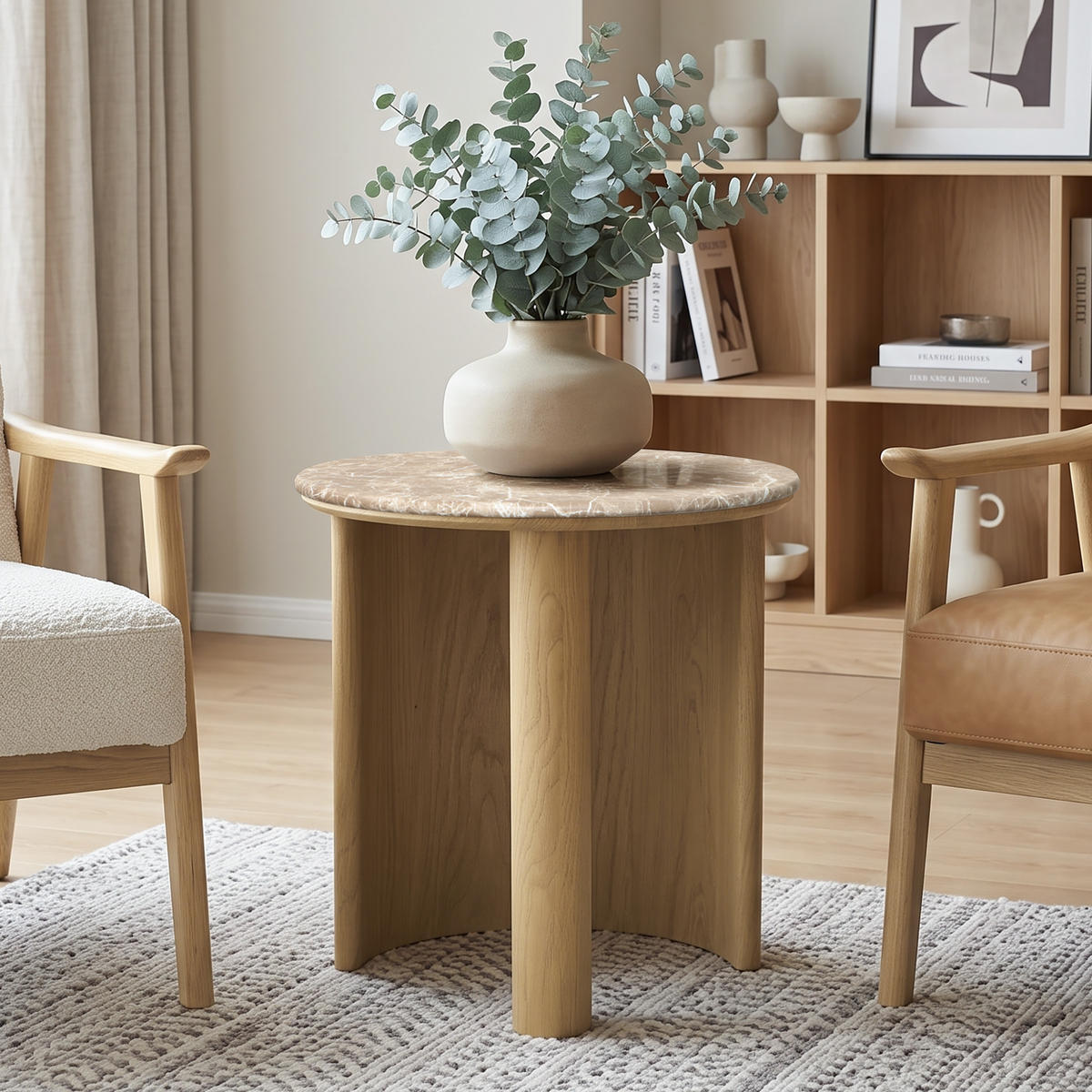 COUCHTISCH Rund Marmor-Optik, Eichenoptik, Ø50 × 51 cm - Braun, Holzwerkstoff (50/50/51cm) - Hometopia