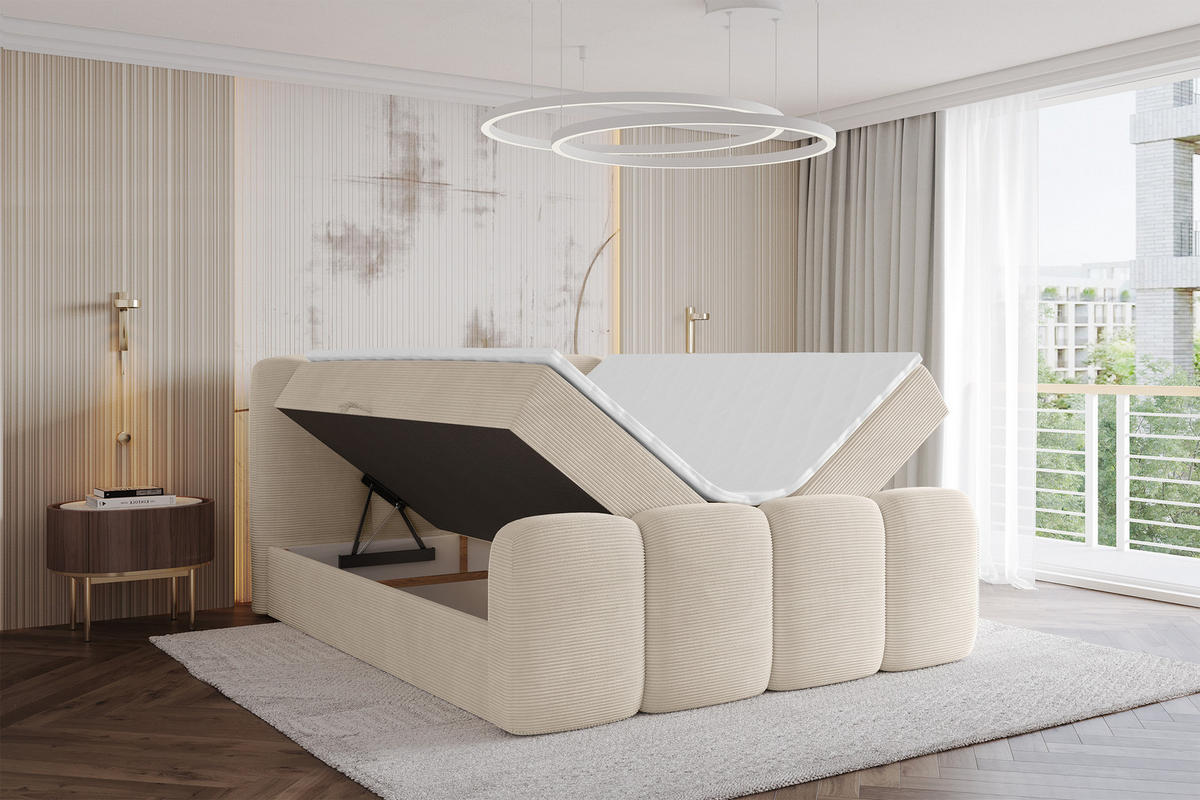AMERICKÁ postel s matrací H4 a roštem – NINA-Z – 120 × 200 cm – béžová - ecru, kompozitní dřevo (120/200cm) - ALTDECOR