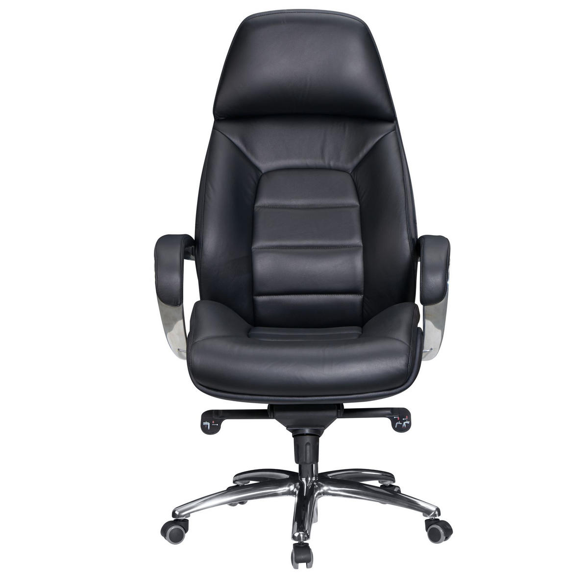 CHEFSESSEL Leder mit Multiblockwippmechanik bis 120 kg MIRON, Schwarz 67x67x137 cm - Silberfarben/Schwarz, Leder/Metall (67/137/67cm) - KADIMA DESIGN
