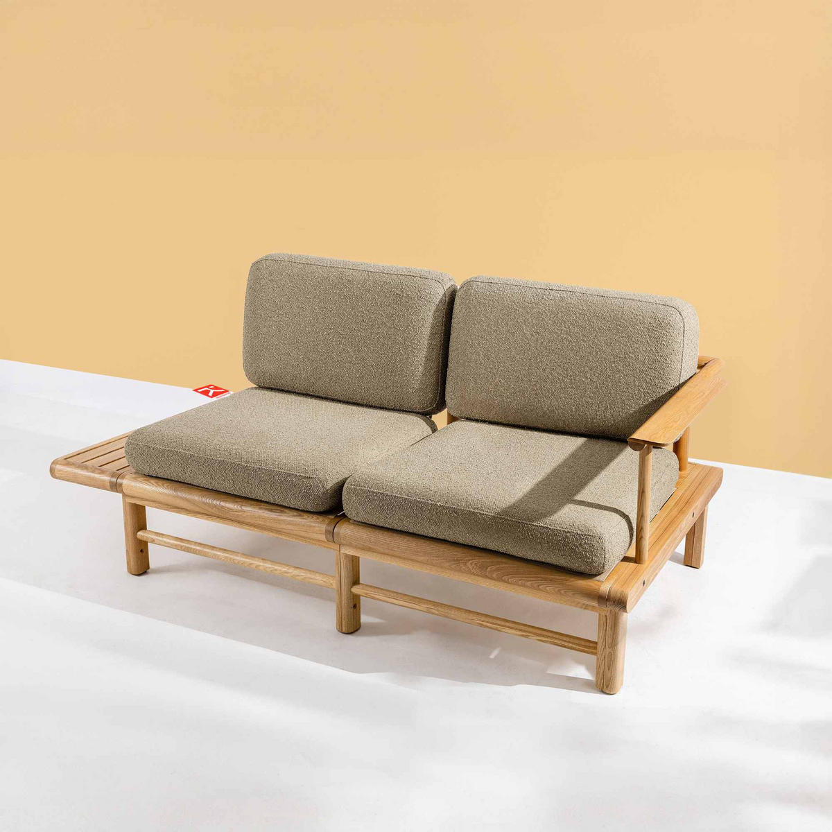 GARTENSOFA ATREDA 2-Sitzer, mit Ablage - Beige, Holz/Textil (175/74/80cm) - KONSIMO®