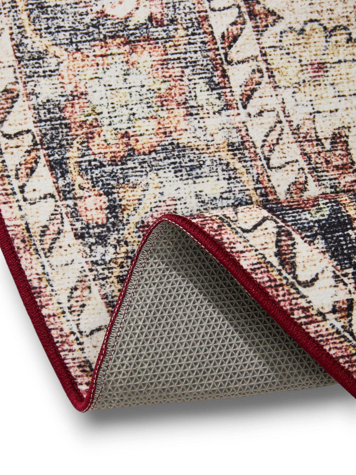 VINTAGE-TEPPICH George waschbar ø 120 cm rund - Rot/Multicolor, Kunststoff (120/120cm) - benuta