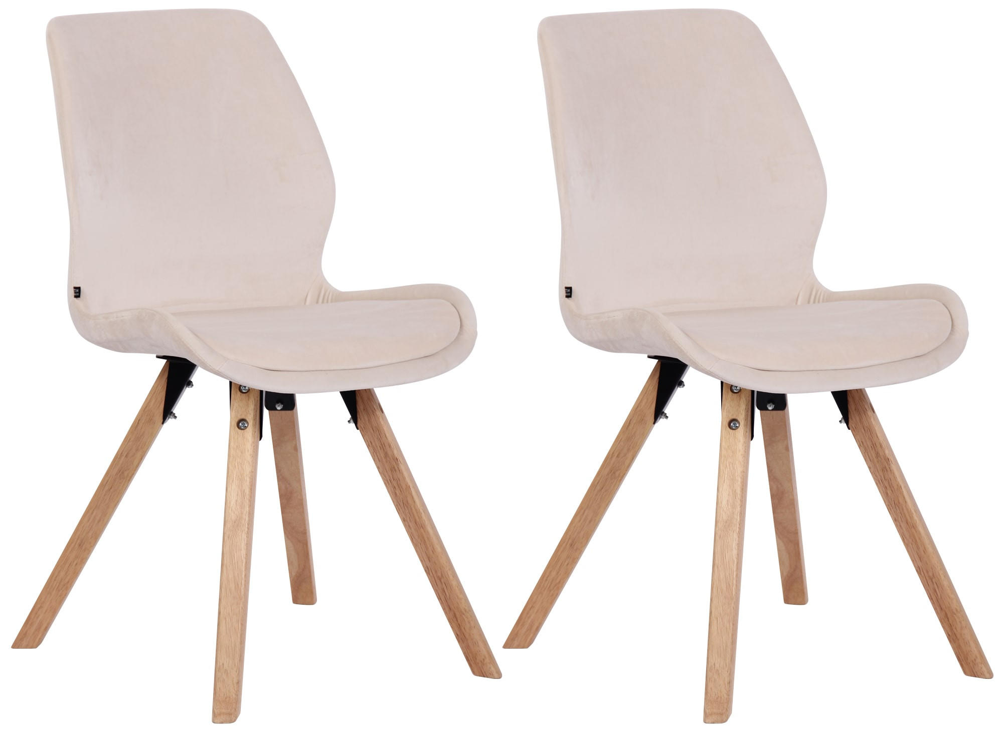 STUHL 2er Set Samt creme - Eukalyptusholzfarben/Creme, Holz/Textil (49/87.5/58cm) - CLP