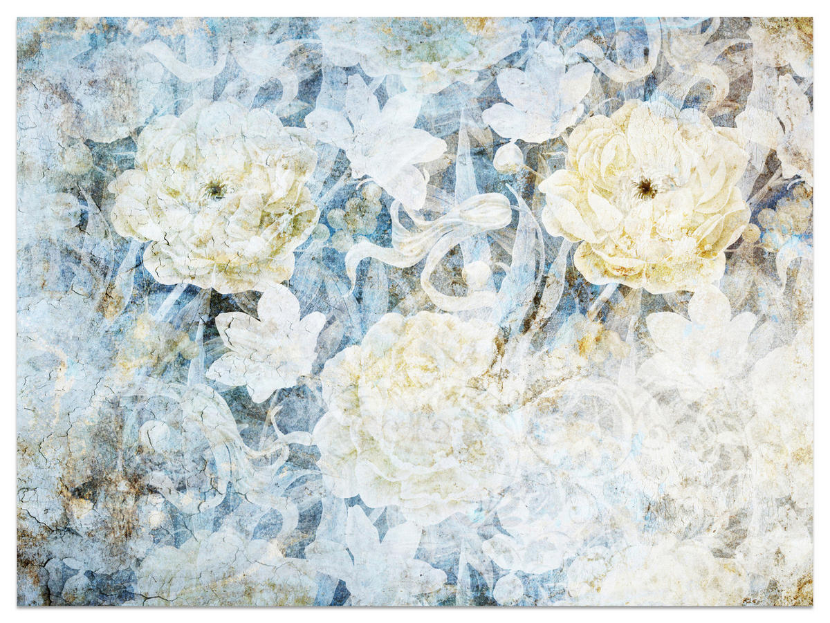 FOTOTAPETE Blumen Abstraktion Vintage Stil 450x315 - Blau/Gelb, Papier (450/315cm) - Muralo