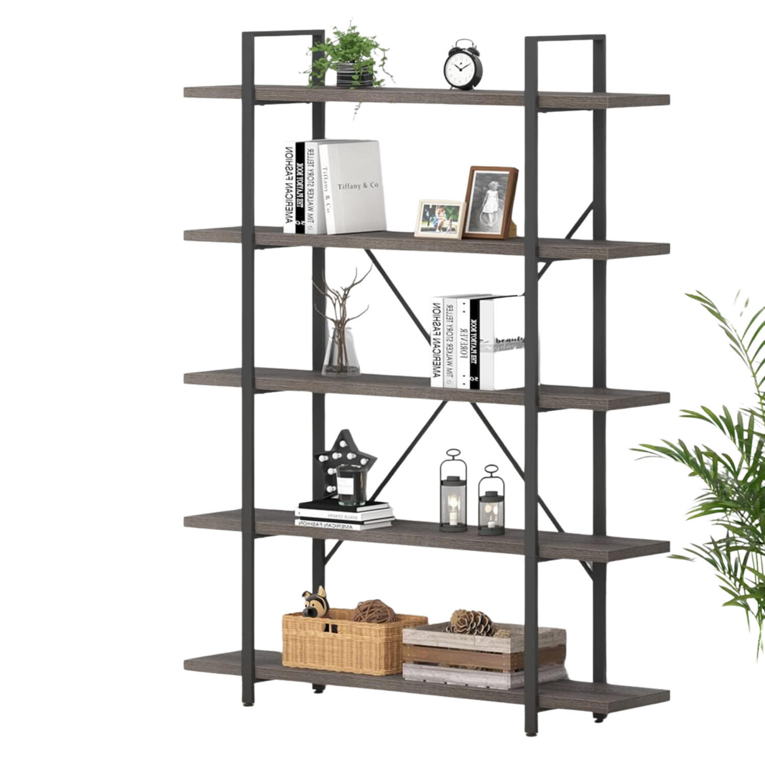 STANDREGAL Industrial Holzoptik Schwarz 120 x 32 x 177 cm Metall - Dunkelgrau, Holzwerkstoff/Metall (120/177/32cm) - Quality Elegance