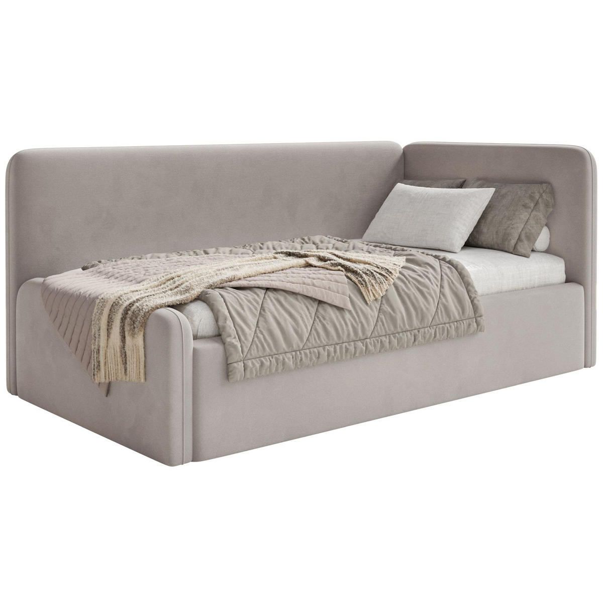 JUGENDBETT Fanko Samt Graubeige 90x200 cm - Taupe/Schwarz, Kunststoff/Textil (90/200cm) - Selsey