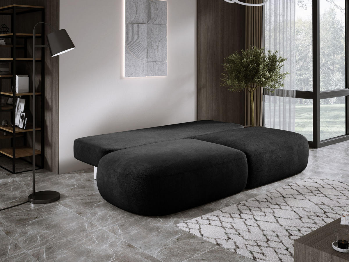 SCHLAFSOFA Moderne BABU mit Schlaffunktion – 3-Sitzer Sofa mit Bettkasten, DL-Automat, 2 Rückenkissen, 2 Zierkissen, 240x90x90 cm, Schwarz - Schwarz, Holz/Textil (240/90/90cm) - DomoHome