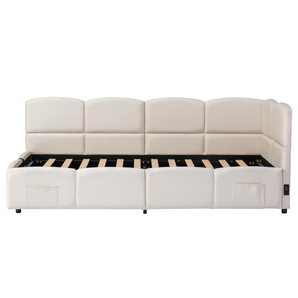 SCHLAFSOFA mit Stauraum und USB 90x200 cm Samt Beige - Weiß, Metall (90/200cm) - Meubliv