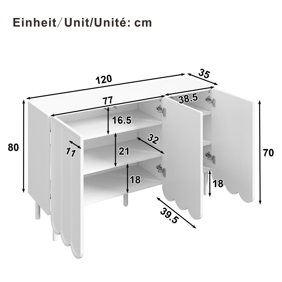 SIDEBOARD mit 3 Türen & 3 Schubladen, Weiß & Holzoptik, 160 x 40 x 80 cm - Weiß, Holzwerkstoff/Metall (120/80/35cm) - Urban Meuble