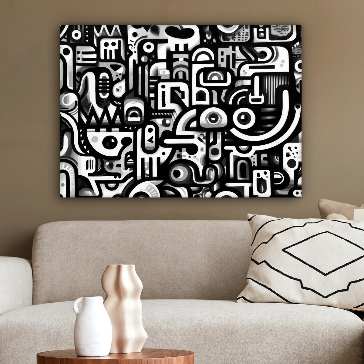 LEINWANDBILD Symbole - Abstrakt - Grafik - Schwarz Wandbilder 80x60 cm - Schwarz, Textil (80/60cm) - MuchoWow