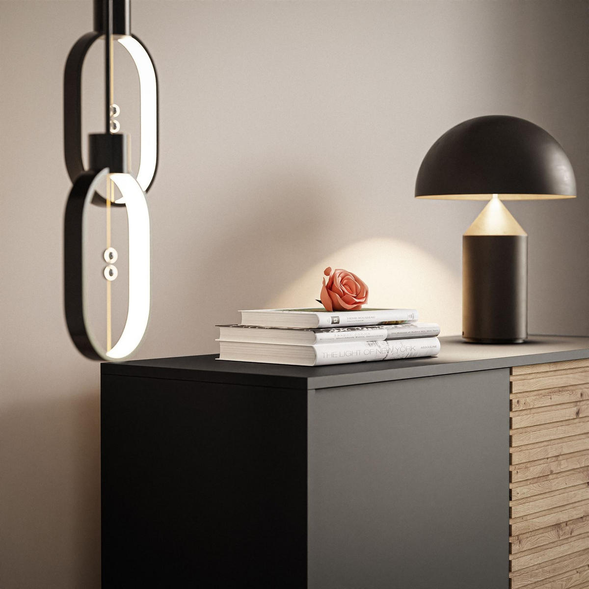 KOMMODE CONE KD104 - Eichefarben/Schwarz, Holzwerkstoff (104/125/39cm) - Lookway