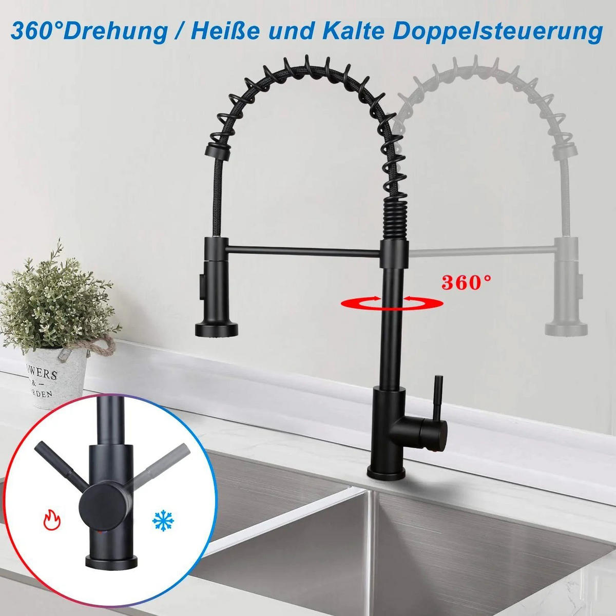 KÜCHENARMATUR Theresa - Schwarz, Metall (6/55/24cm) - Nettlife